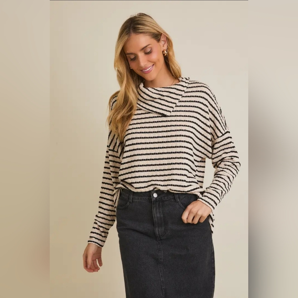 Striped Cream and Black Knit Sweater - Women